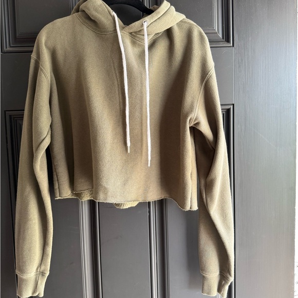 Olive Green Cropped Hoodie - Picture 1 of 4